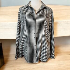 SIGNATURE BY LARRY LEVINE WOMEN’S XL BUTTON-UP SHIRT BLACK WHITE CHECKERED